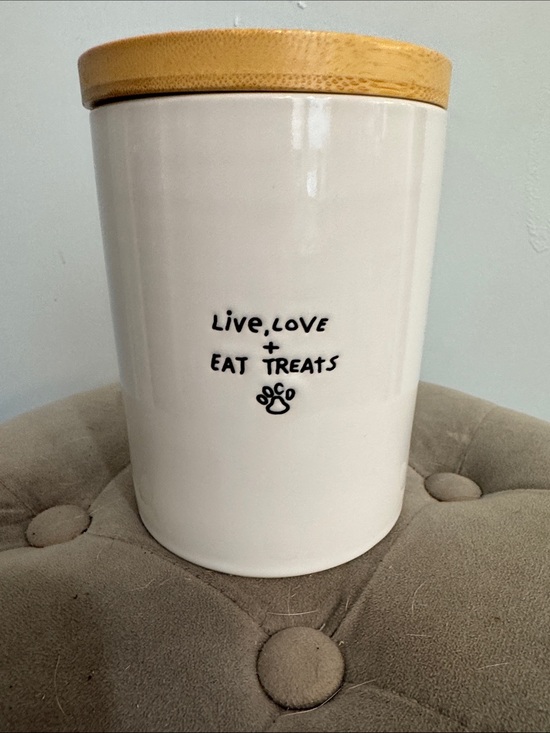 Other - White Ceramic Pet Treat Jar with Bamboo Lid